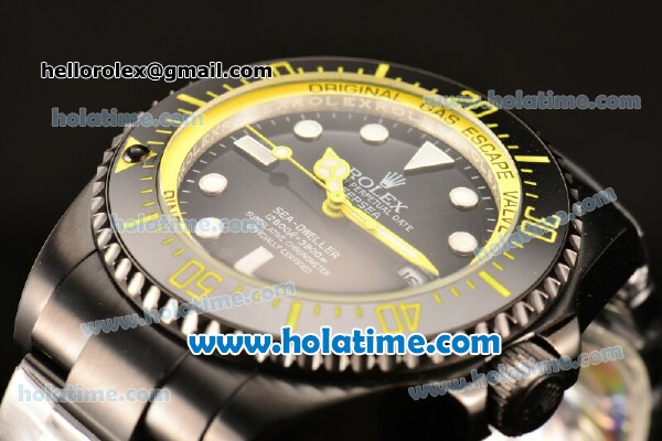 Rolex Sea-Dweller Deepsea Asia 2813 Automatic PVD Case/Strap with Black Dial and Yellow Diver Index - Click Image to Close